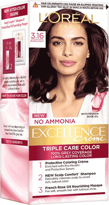 L'OREAL PARIS EXCELLENCE CRÈME HAIR COLOR,3.16 BURGUNDY,24ML+26GM