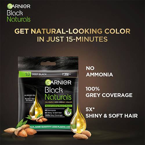 GARNIER BLACK NATURALS HAIR COLOR, DEEP BLACK 1 (PACK OF 8 SACHETS)