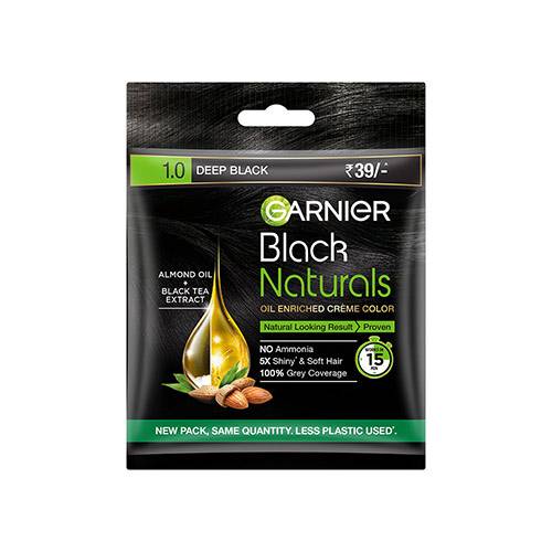 GARNIER BLACK NATURALS HAIR COLOR, DEEP BLACK 1 (PACK OF 8 SACHETS)