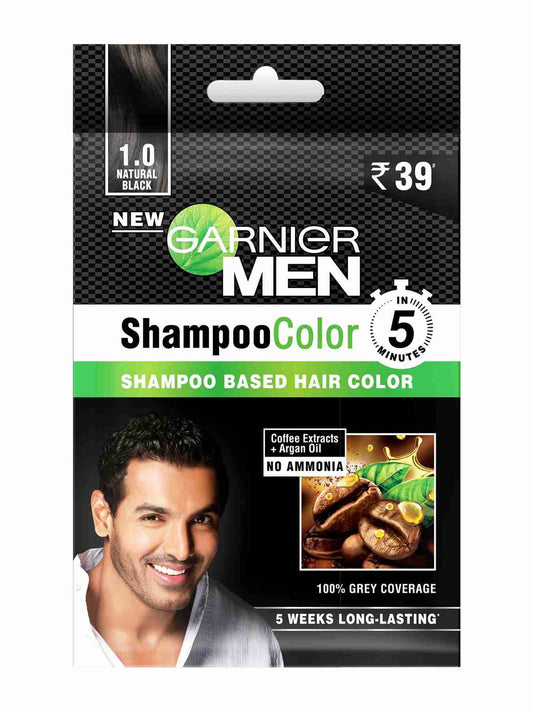 GARNIER MEN SHAMPOO COLOR 1 NATURAL BLACK(PACK OF 8 SACHETS)
