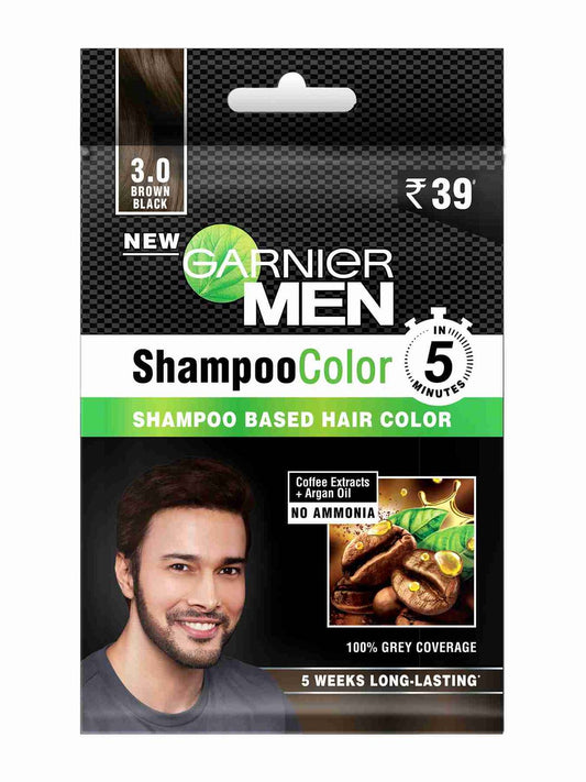 GARNIER MEN SHAMPOO COLOR,BROWN BLACK 3(PACK OF 8 SACHETS)