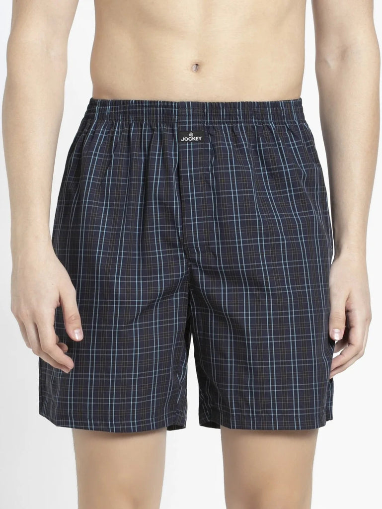 Jockey Cotton Woven Checkered Boxer Shorts with Side Pocket - Multi Colour (Pack of 2)