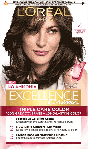 L'OREAL PARIS EXCELLENCE CRÈME HAIR COLOR ,4 NATURAL BROWN,72ML+100GM